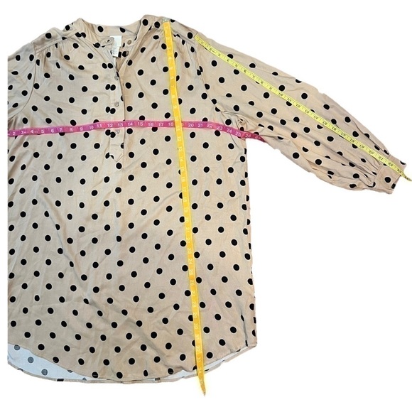 H&m Short Balloon-Sleeved Tunic Dress Beige And Black Dotted Size Medium NWT - Picture 7 of 12